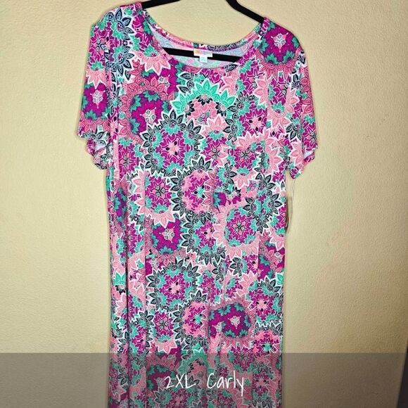 LuLaRoe Carly Dress 2XL Floral Pink Green NEW - Picture 1 of 3